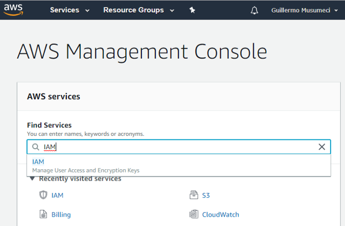 IAM Search in AWS Console